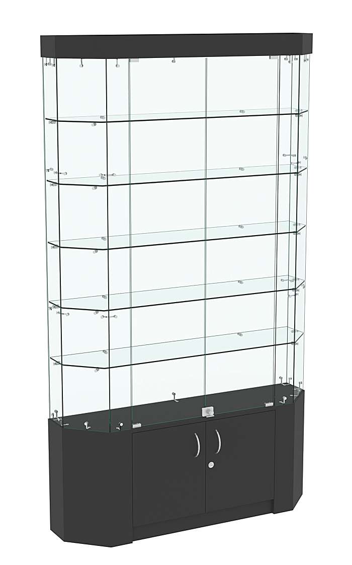 Торговая стеклянная витрина Истра со скошенным фасадом и встроенными светильниками №421 Черный