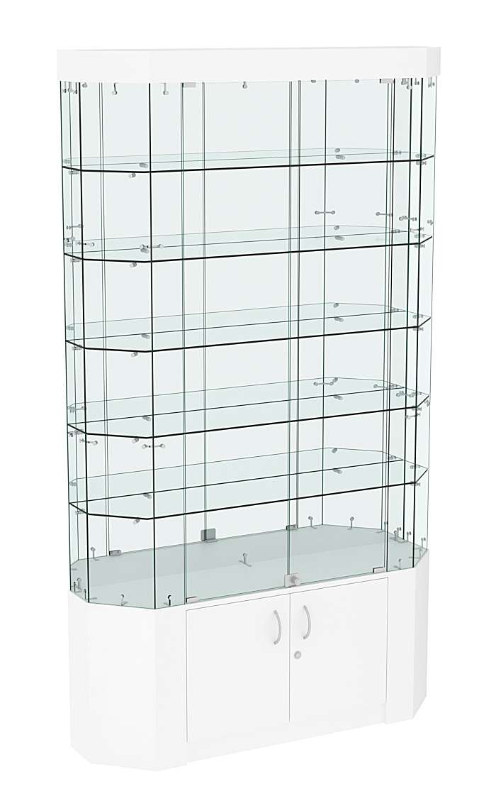 Торговая стеклянная витрина Истра со скошенным фасадом и дверками №423 Белый