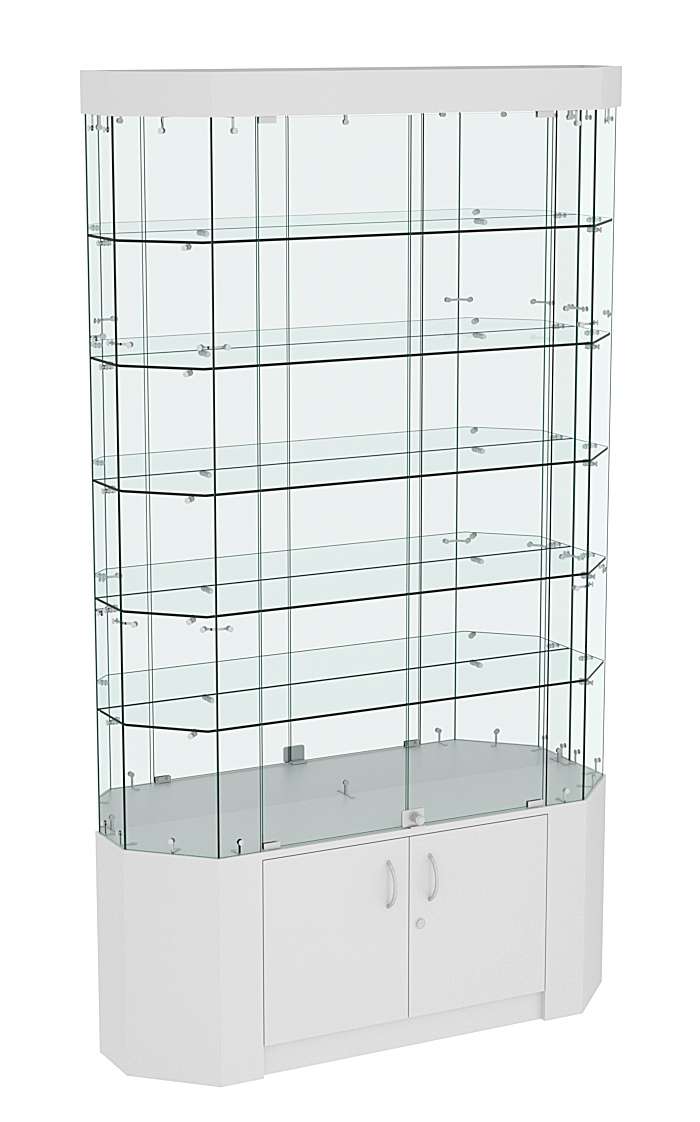 Торговая стеклянная витрина Истра со скошенным фасадом и дверками №423 Серый