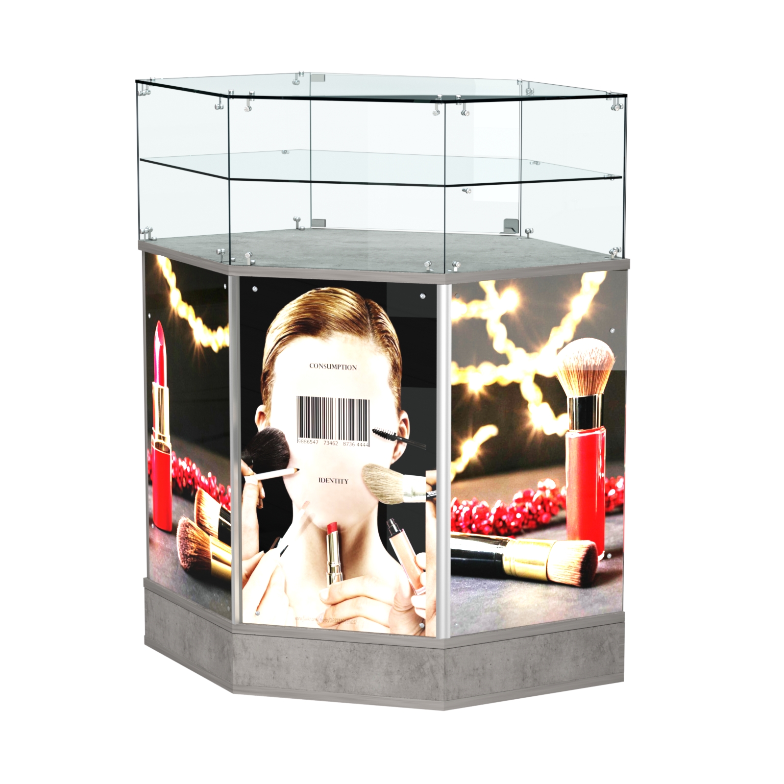 Прилавок со световым коробом и одной полкой №7 Бетон Чикаго светло-серый F186 ST9