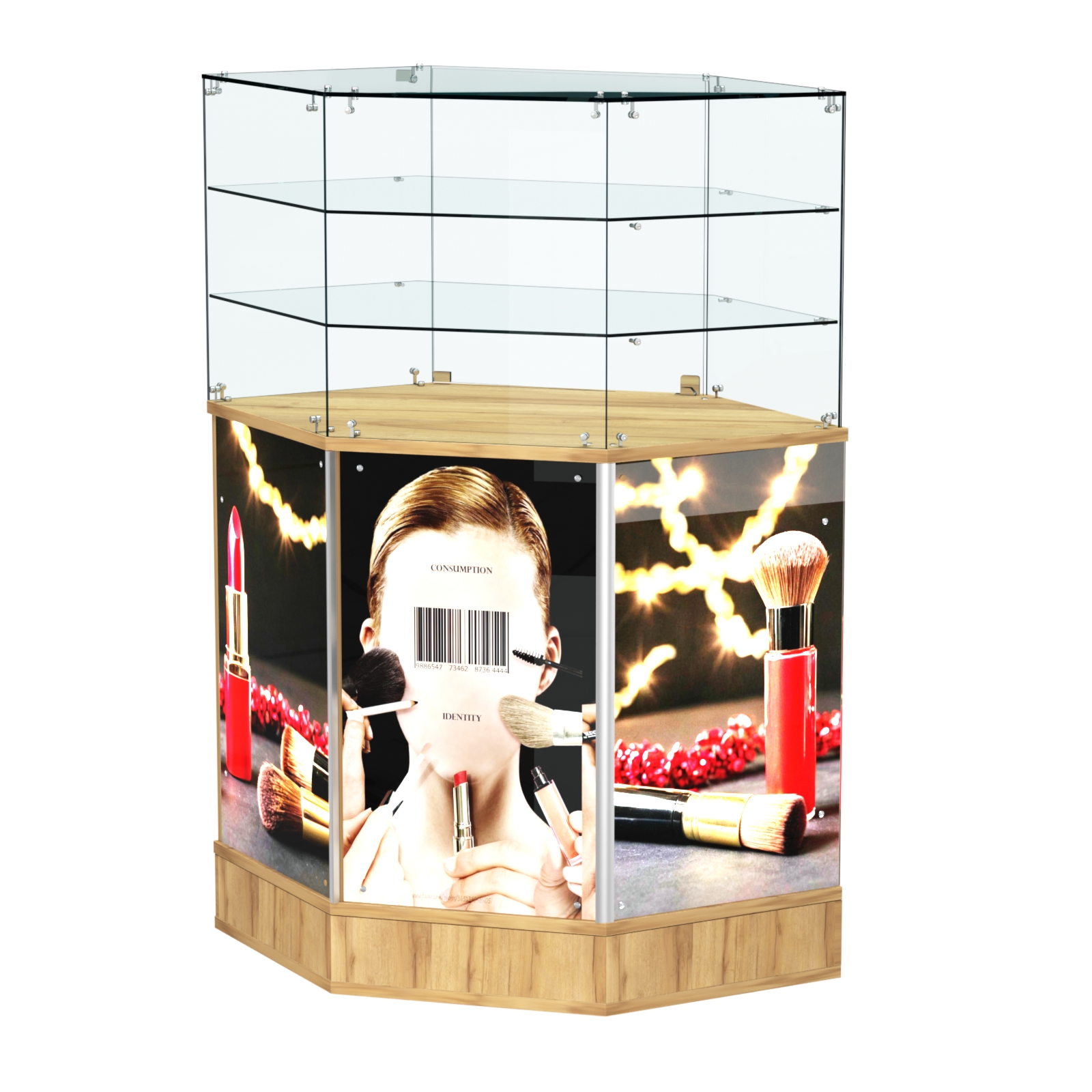 Прилавок со световым коробом и высокой стеклянной надставкой №8 Дуб Золотистый