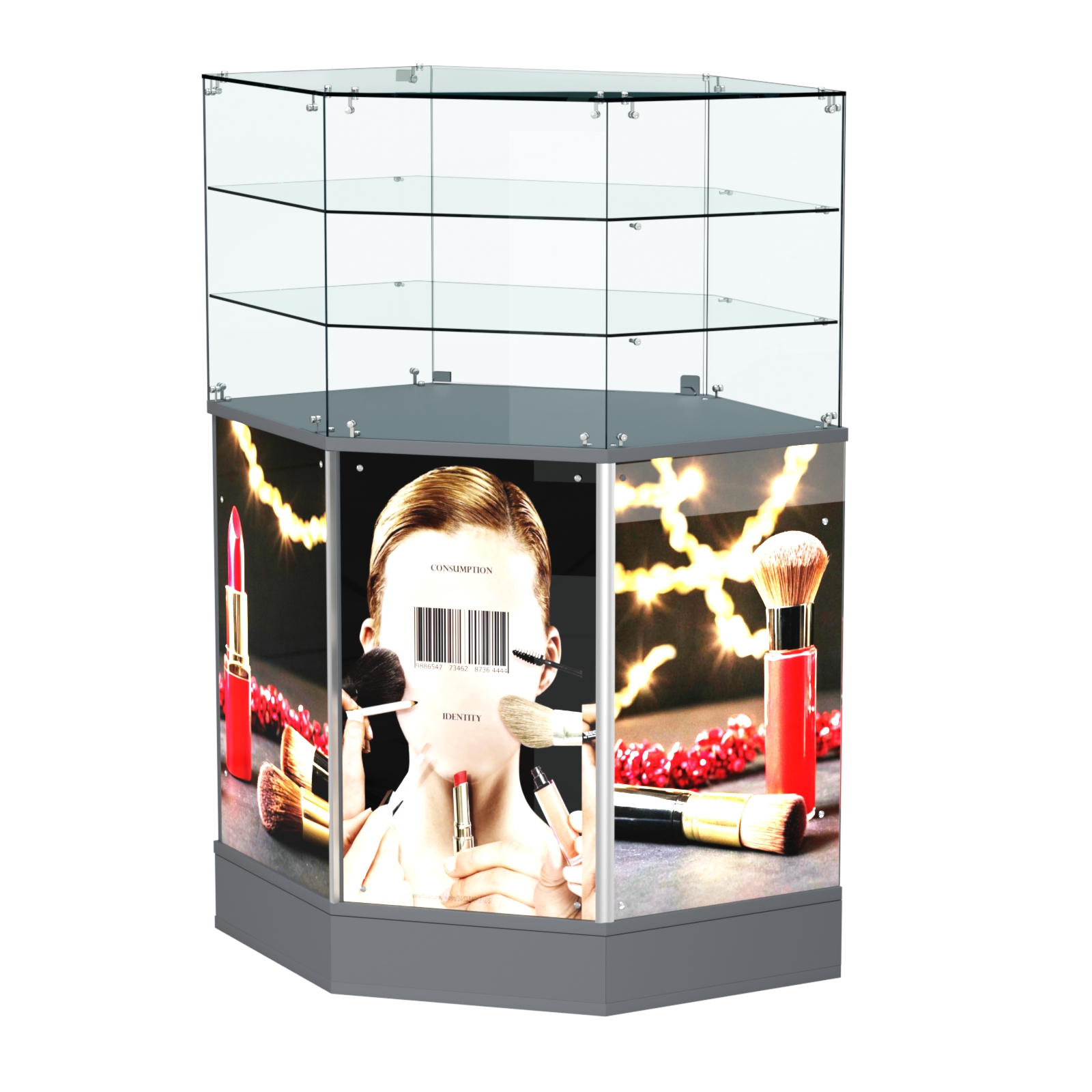 Прилавок со световым коробом и высокой стеклянной надставкой №8 Темно-Серый