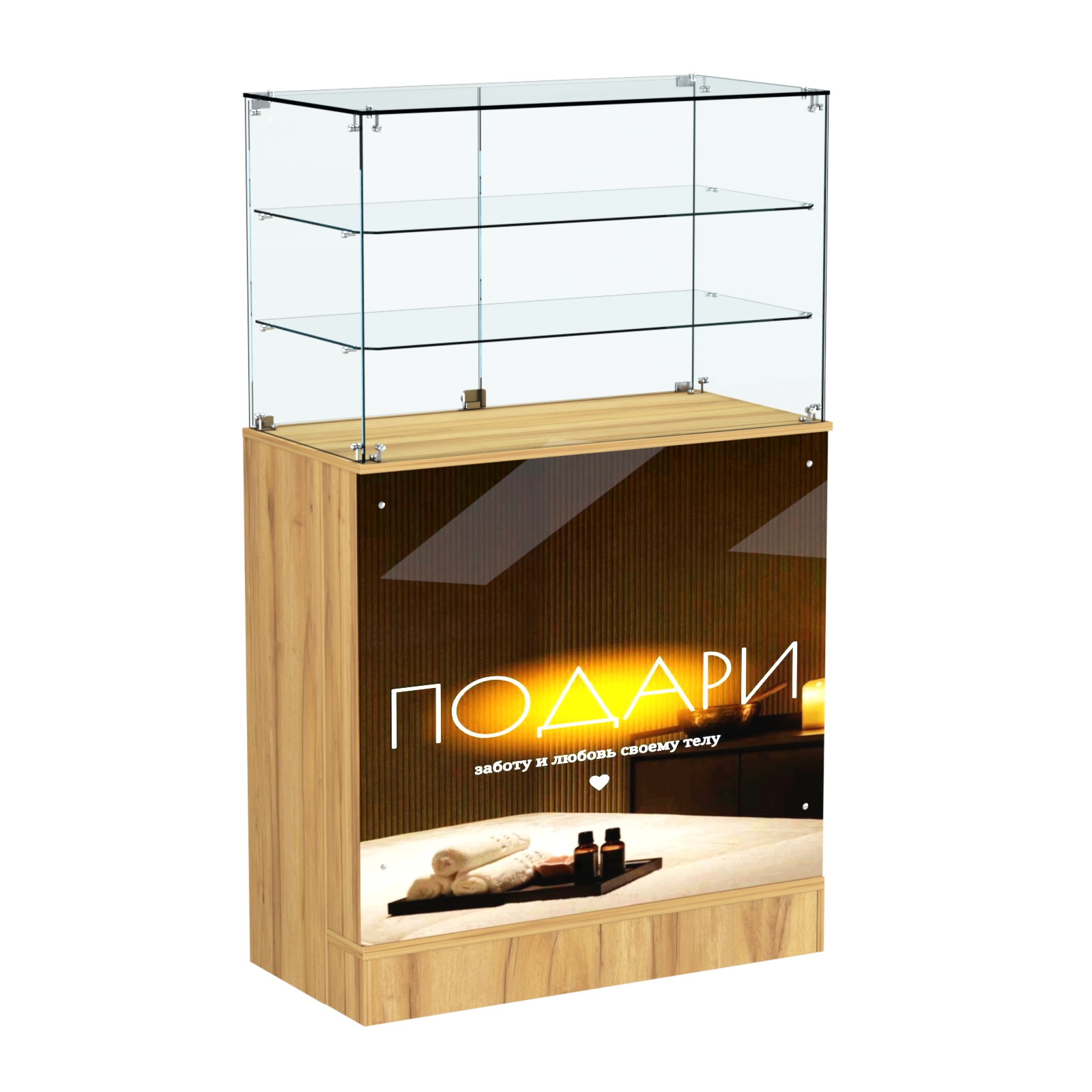 Прилавок со световым коробом и широкими полками №3 Дуб Золотистый