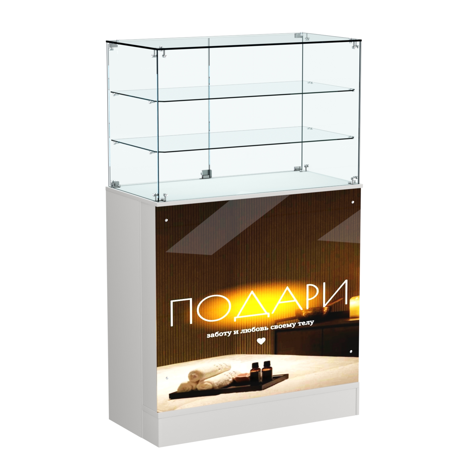 Прилавок со световым коробом и широкими полками №3 Белый