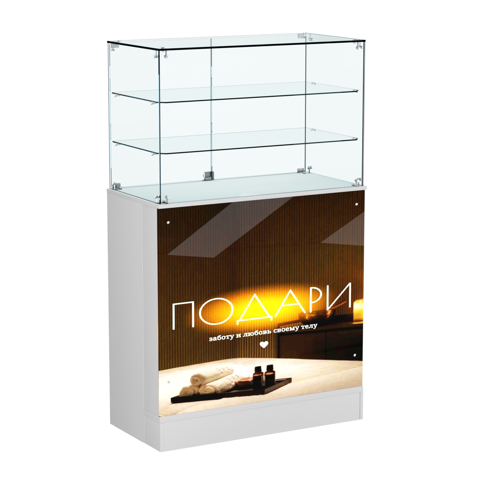 Прилавок со световым коробом и широкими полками №3 Серый