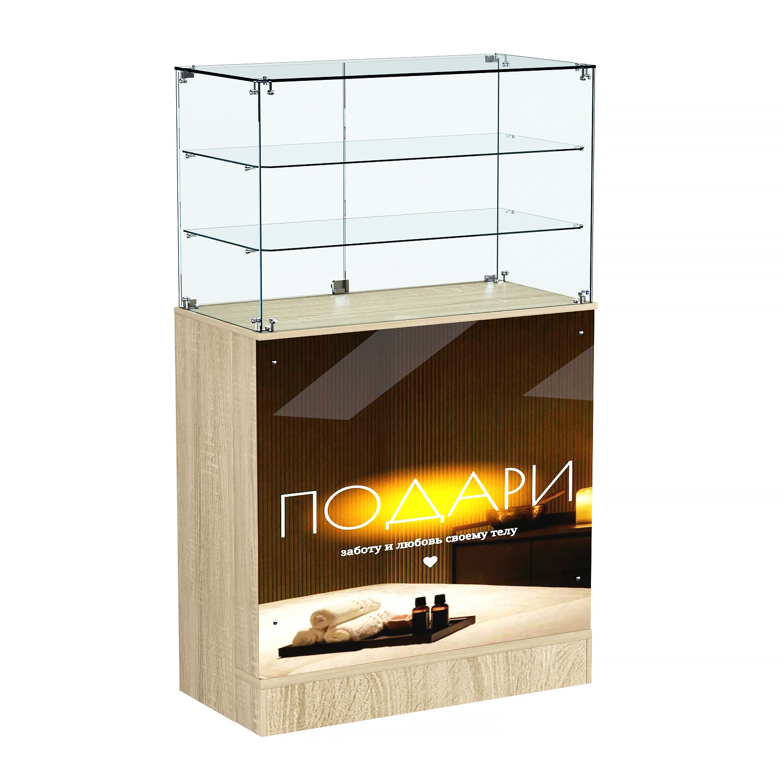 Прилавок со световым коробом и широкими полками №3 Дуб сонома