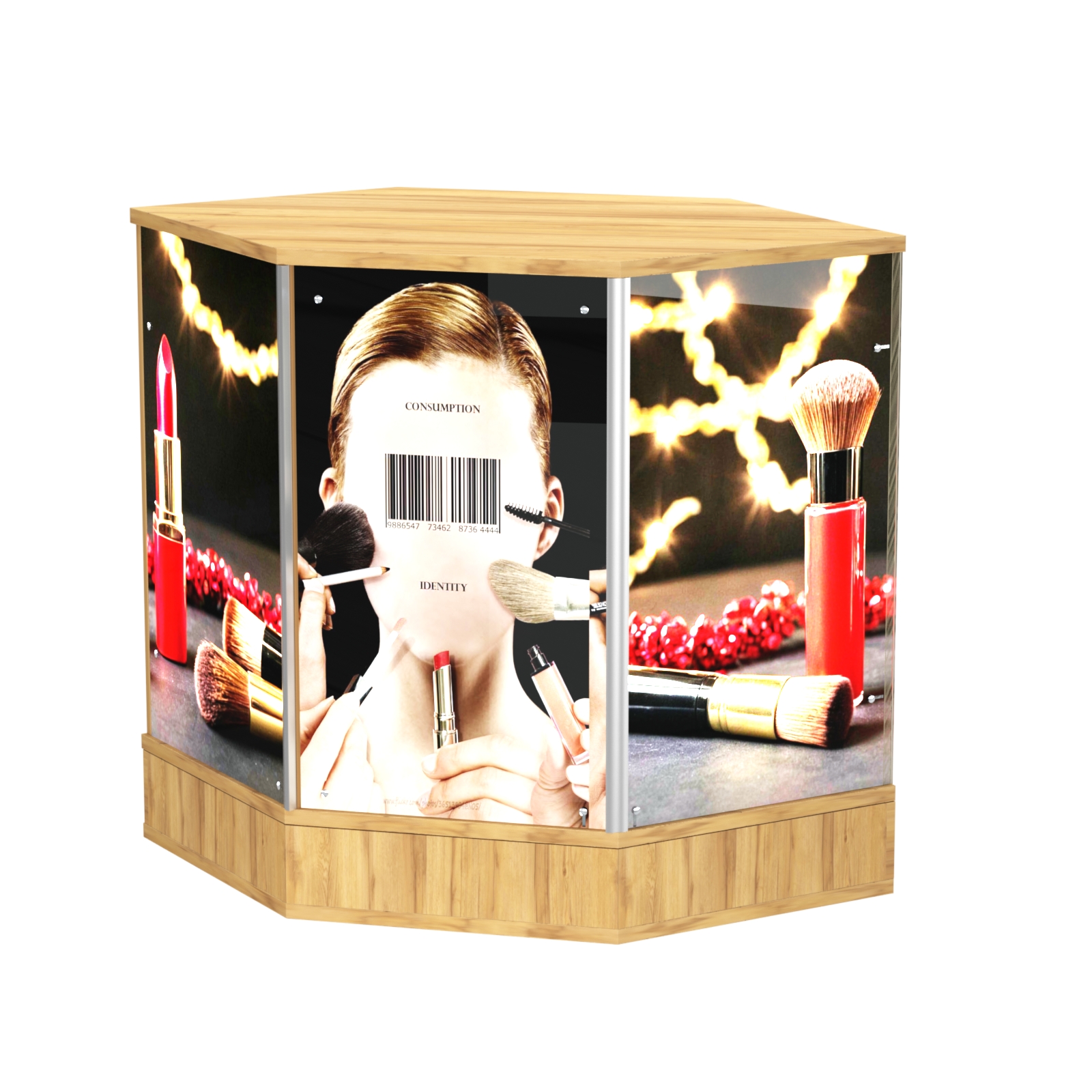 Стол-прилавок со световым коробом шестигранный №22 Дуб Золотистый