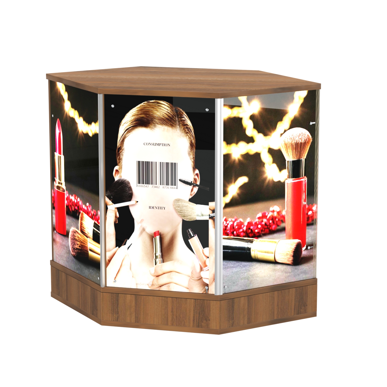 Стол-прилавок со световым коробом шестигранный №22 Орех