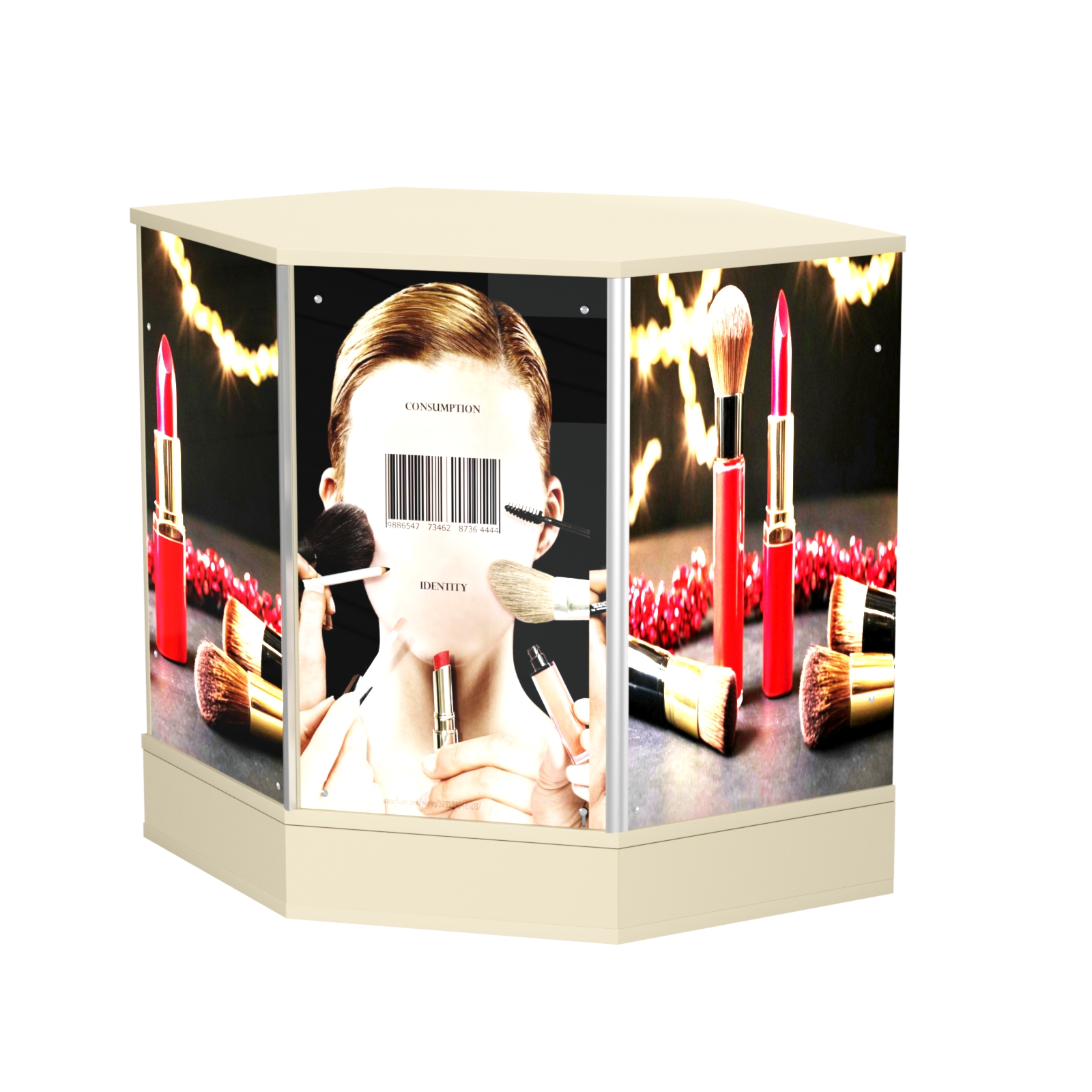 Стол-прилавок со световым коробом шестигранный №22 Крем Вайс