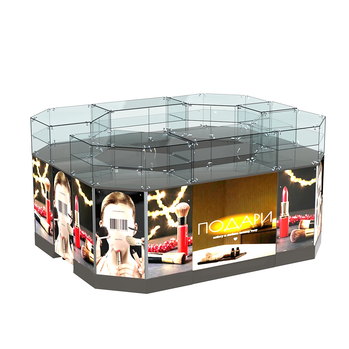 Торговый островок со световым коробом и стеклянными полками №1-2 (6,28 кв. м) Черный