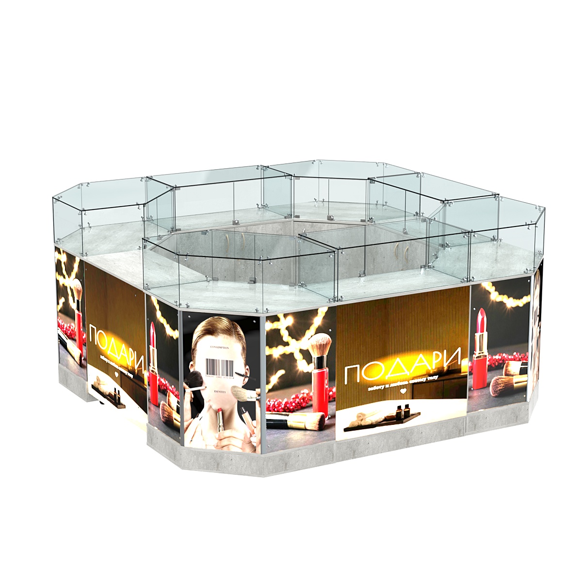 Торговый островок со световым коробом и прозрачным верхом №2-1 (7,66 кв. м) Метрополитан Грей