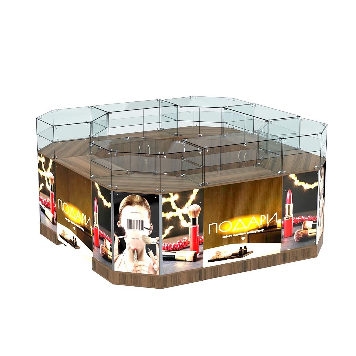 Торговый островок со световым коробом и скошенными углами №2-2 (7,66 кв. м) Орех