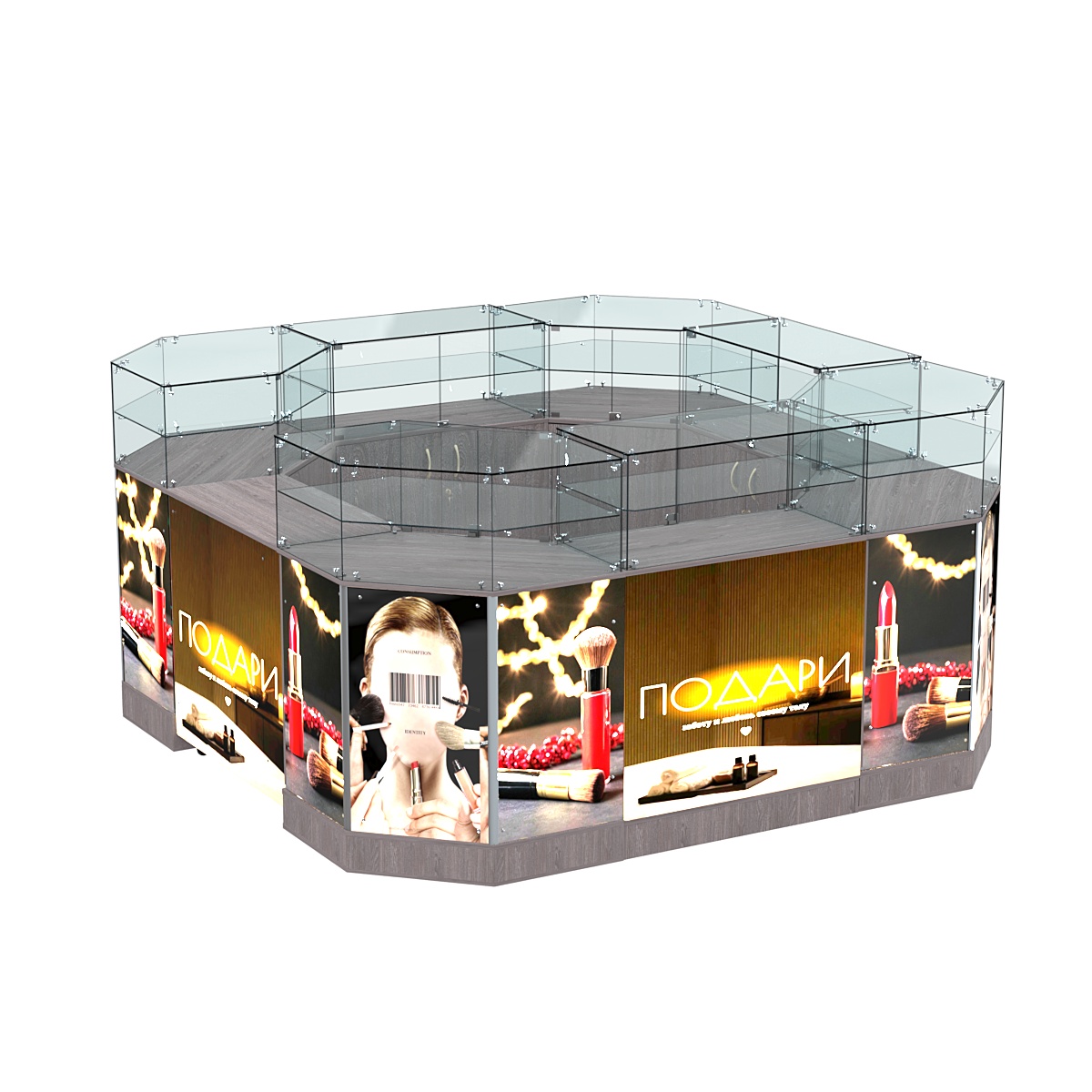 Торговый островок со световым коробом и скошенными углами №2-2 (7,66 кв. м) Ясень Анкор темный