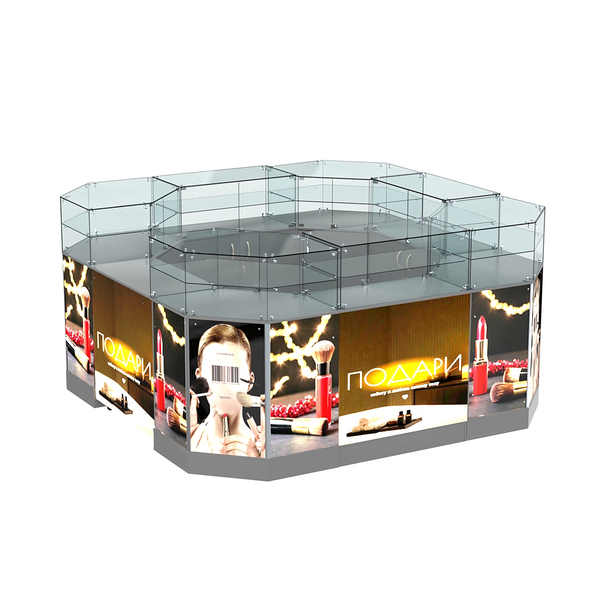 Торговый островок со световым коробом и скошенными углами №2-2 (7,66 кв. м) Темно-Серый