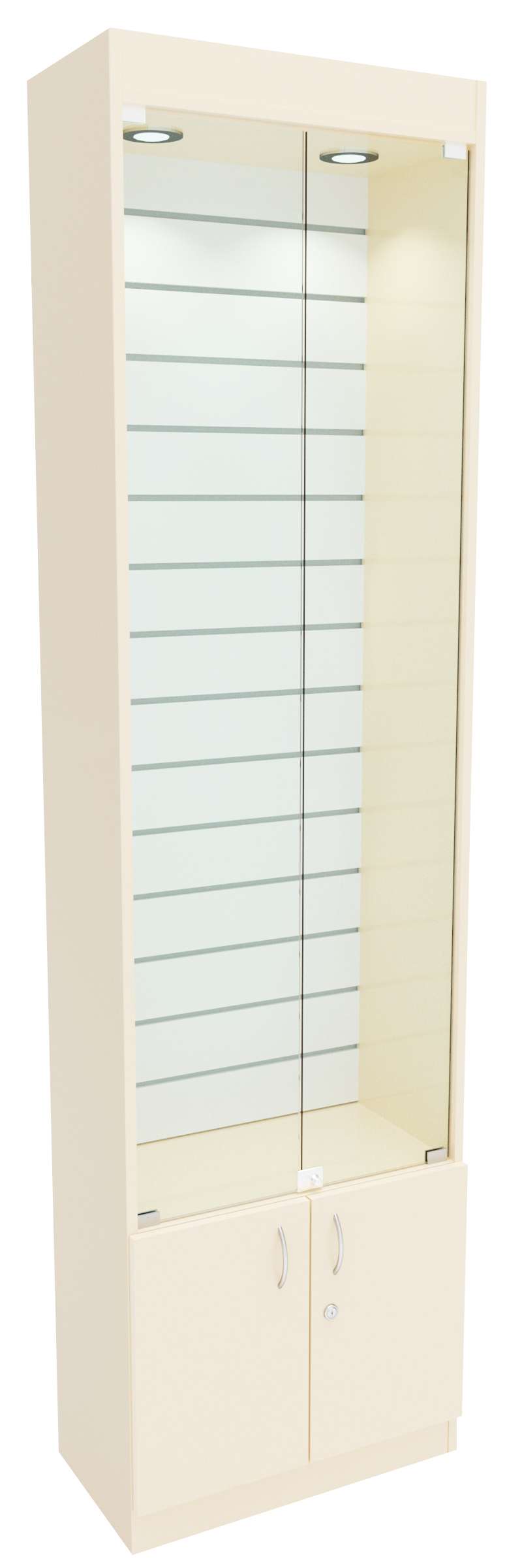 Стеклянная витрина серии Эконом № 300-4-600 (задняя стенка экономпанель) Крем Вайс