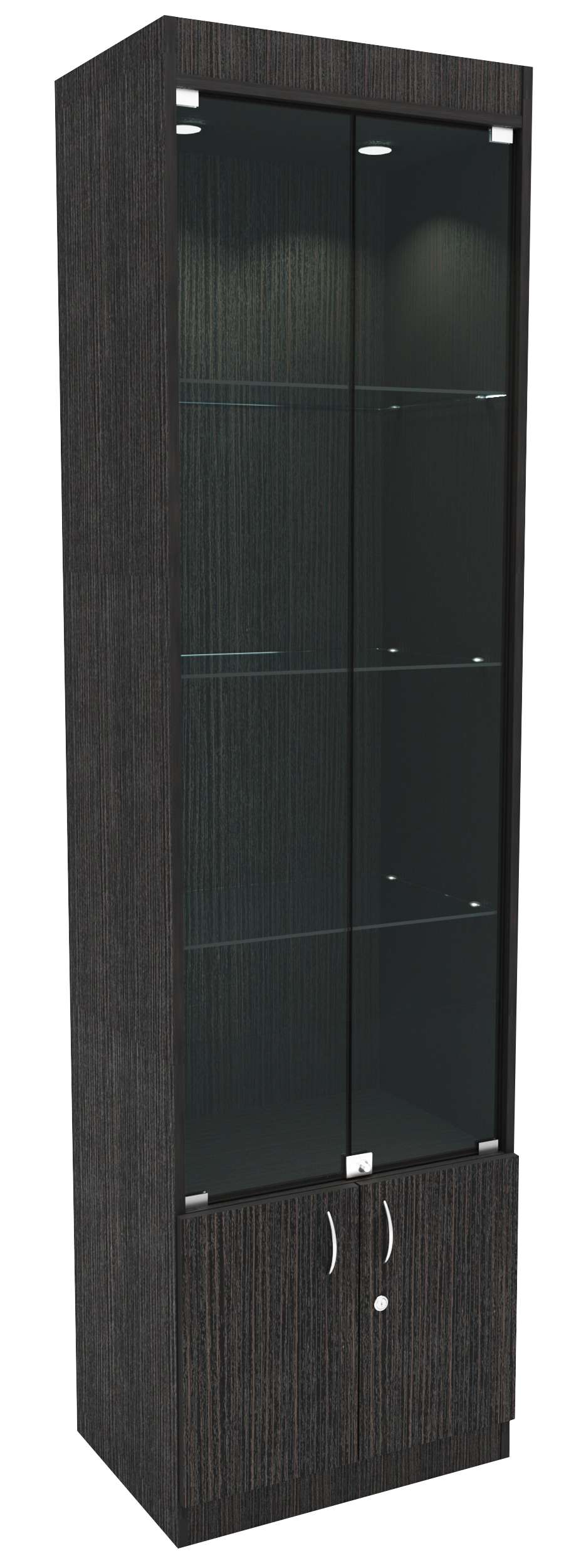 Стеклянная витрина №1-1-600 с каркасом из ДСП (задняя стенка ДВП) Дуб Венге