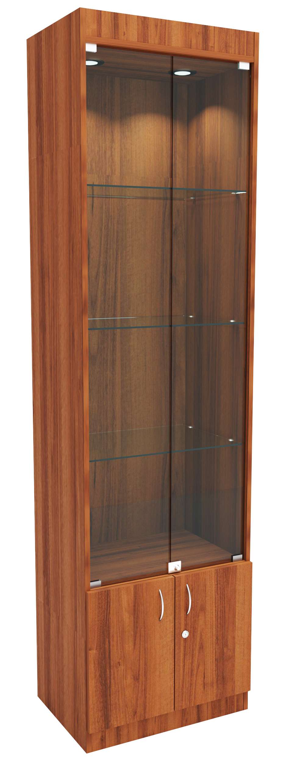 Стеклянная витрина №1-1-600 с каркасом из ДСП (задняя стенка ДВП) Орех