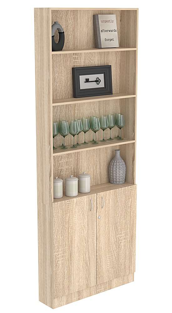 Высокий стеллаж серии Эконом №1-200 мм с дверцами 810 мм и тремя полками Дуб сонома