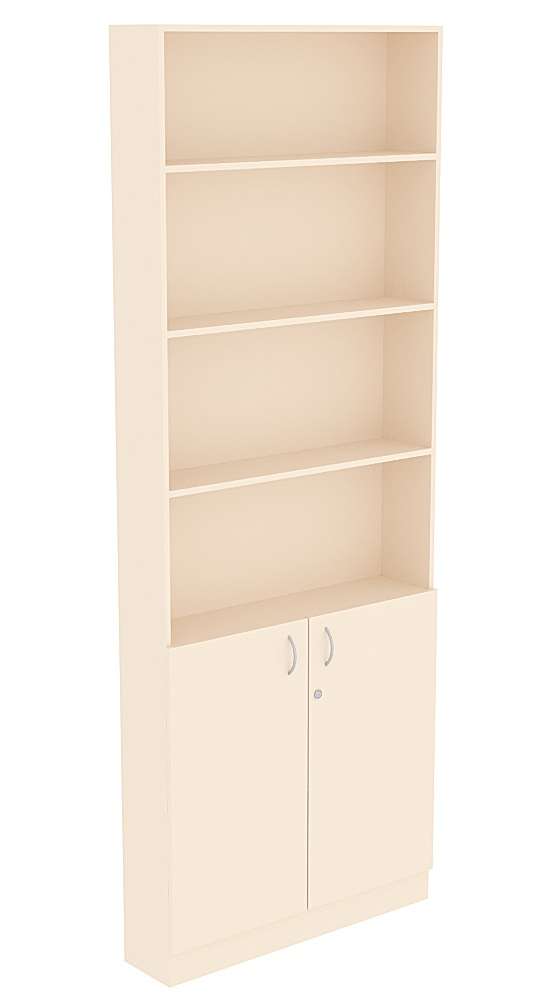 Высокий стеллаж серии Эконом №1-200 мм с дверцами 810 мм и тремя полками Крем Вайс