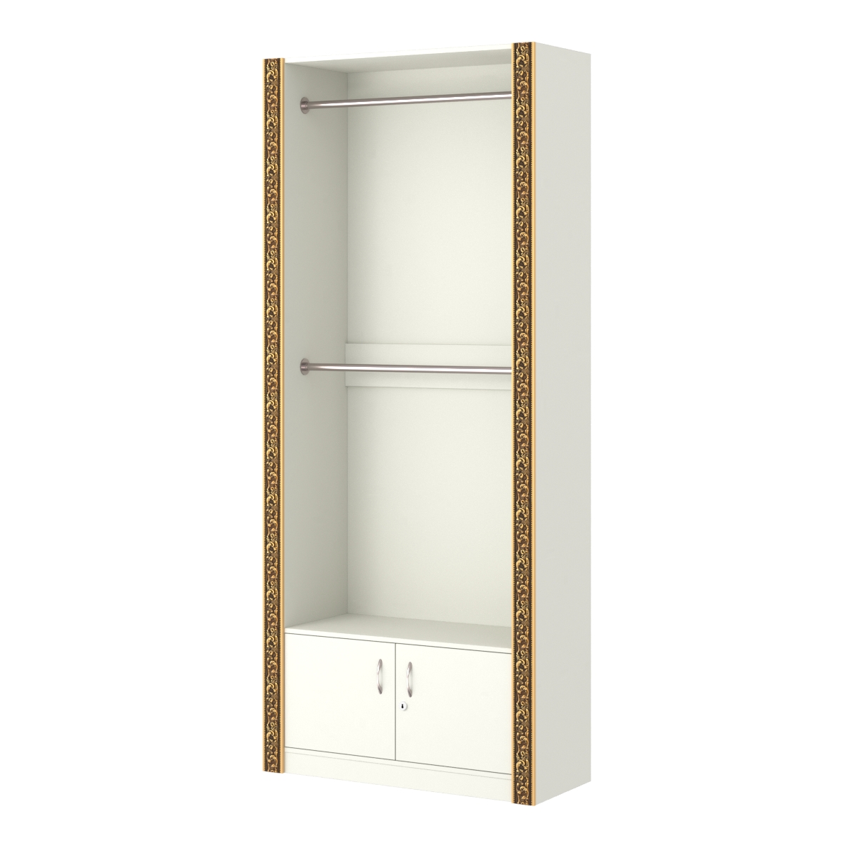 Торговый стенд для продажи одежды в стиле БАРОККО с закрытым накопителем №СТ-П-5 Белый