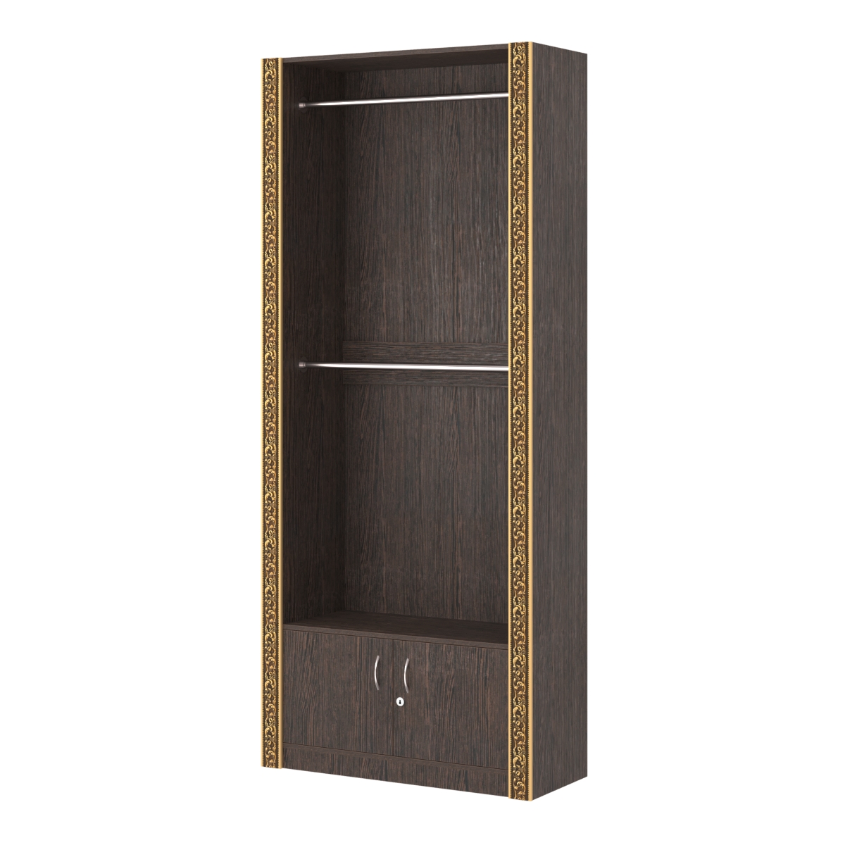 Торговый стенд для продажи одежды в стиле БАРОККО с закрытым накопителем №СТ-П-5 Дуб Венге