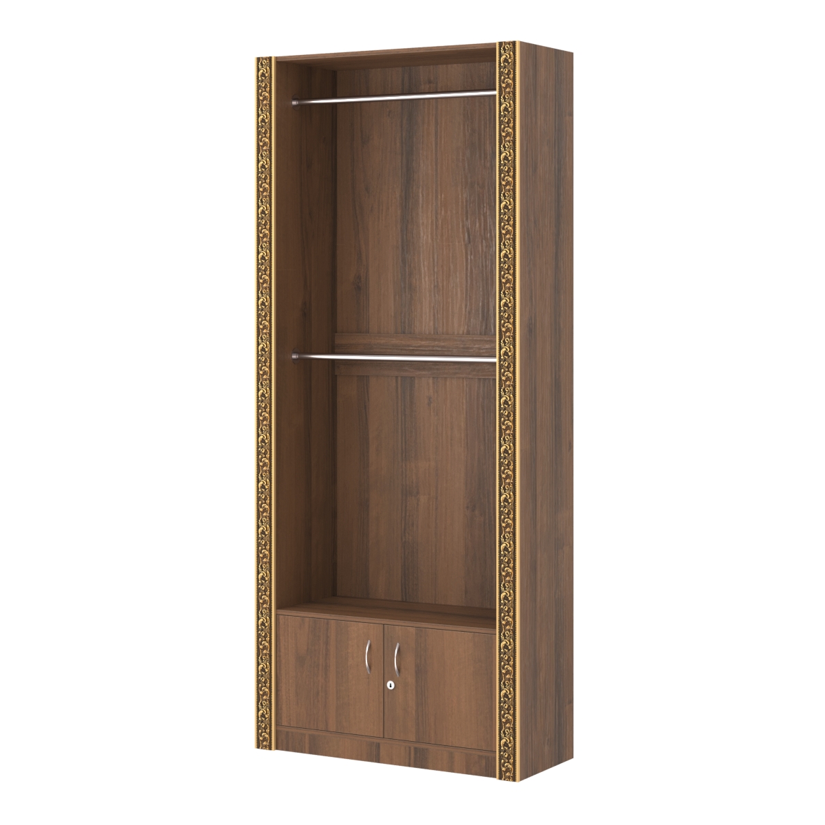 Торговый стенд для продажи одежды в стиле БАРОККО с закрытым накопителем №СТ-П-5 Орех