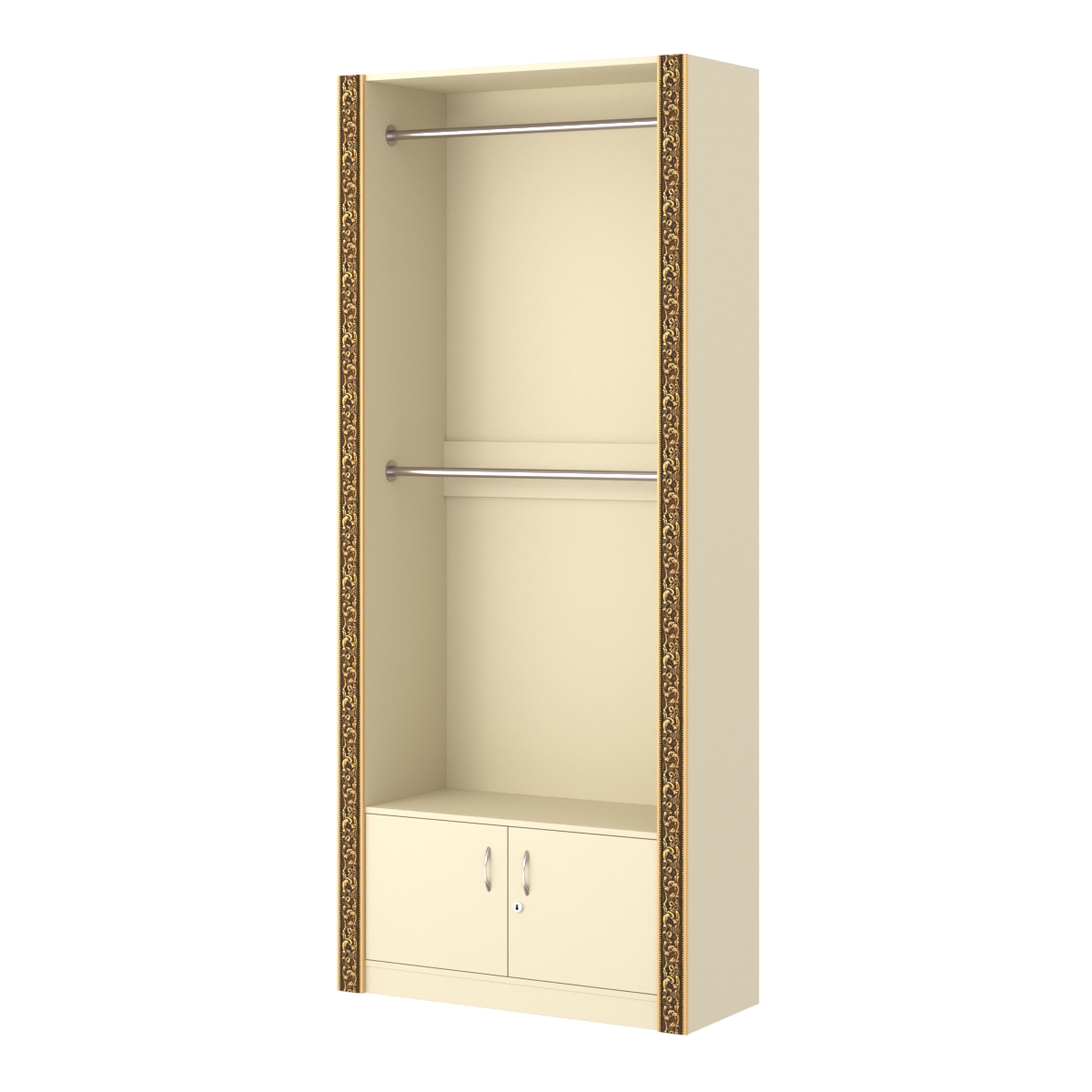 Торговый стенд для продажи одежды в стиле БАРОККО с закрытым накопителем №СТ-П-5 Крем Вайс