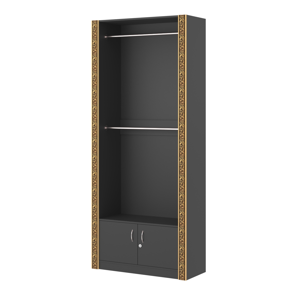 Торговый стенд для продажи одежды в стиле БАРОККО с закрытым накопителем №СТ-П-5 Черный