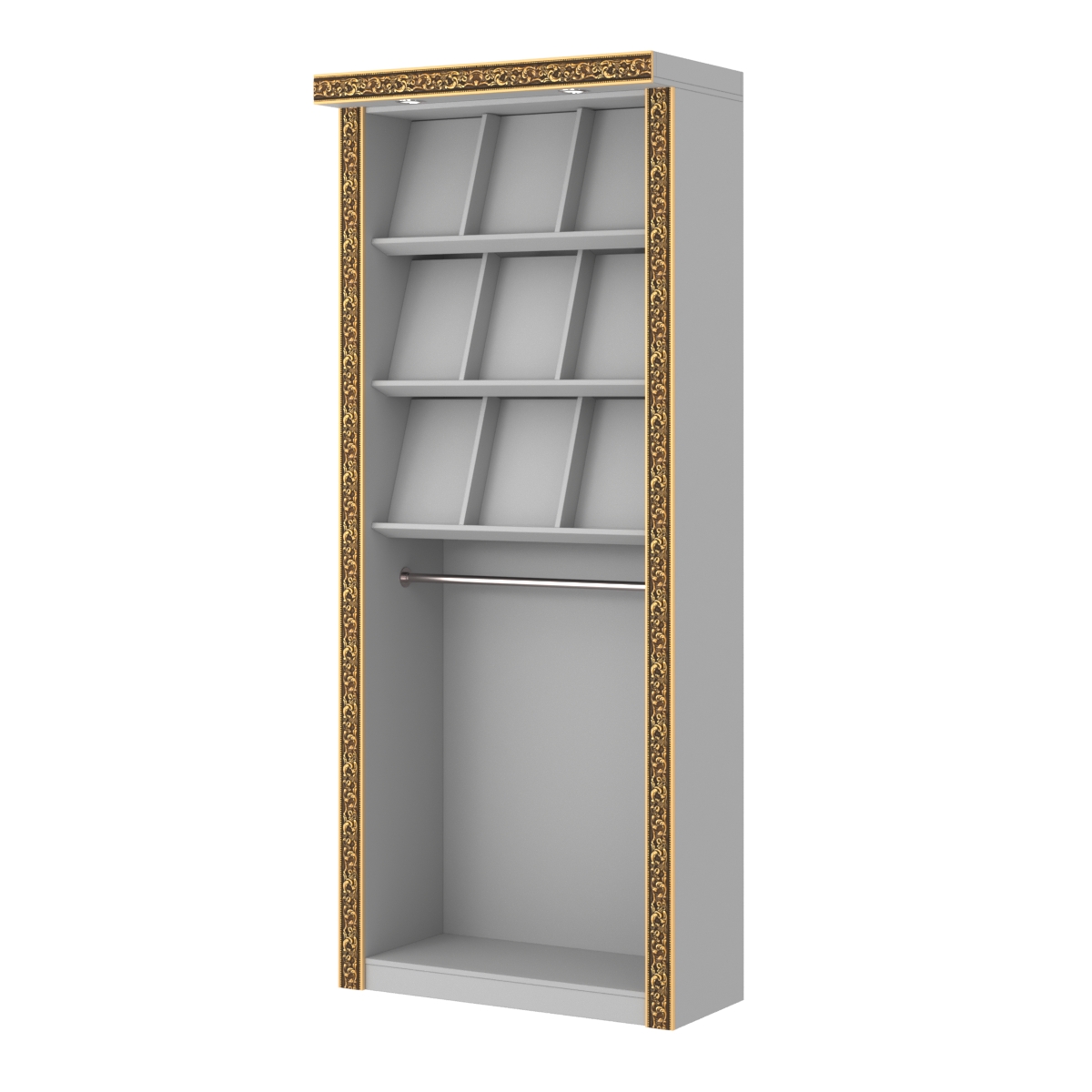 Торговый стенд для продажи рубашек с подсветкой и декором БАРОККО №СТП-Р-1 Серый