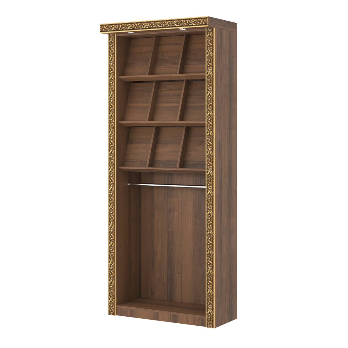 Торговый стенд для продажи рубашек с подсветкой и декором БАРОККО №СТП-Р-1 Орех