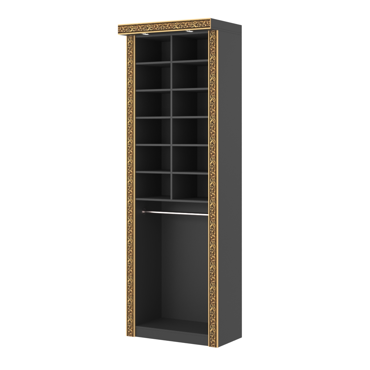 Торговый стенд для демонстрации рубашек с верхней подсветкой и декором БАРОККО №СТП-Р-3 Черный