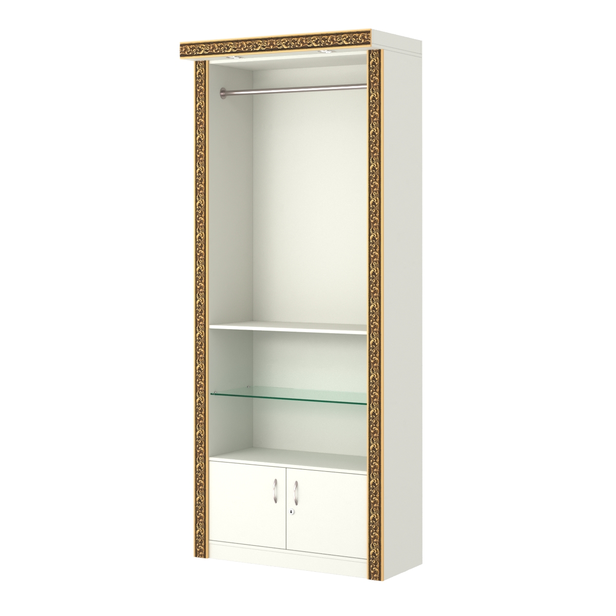 Торговый стенд для продажи одежды с подсветкой и декором БАРОККО №СТП-П-4 Белый