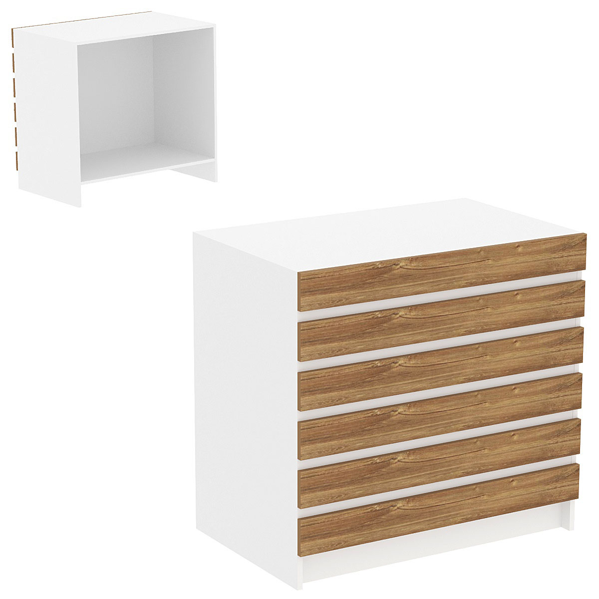 Торговый прилавок прямоугольный с фасадными панелями №1Э Белый + Дуб Канзас коричневый