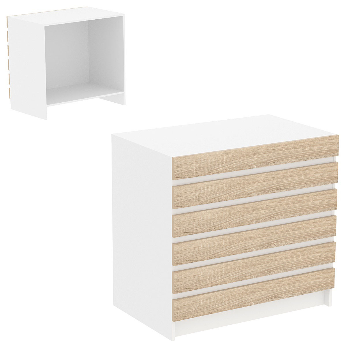 Торговый прилавок прямоугольный с фасадными панелями №1Э Белый + Дуб Сонома