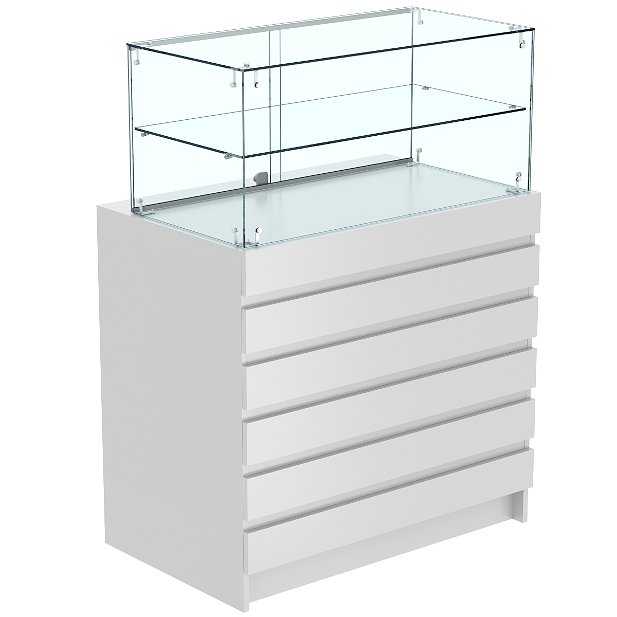 Торговый прилавок со стеклянной надставкой и фасадными панелями №1Э-01 Серый