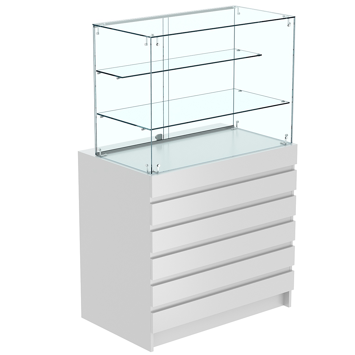 Торговый прилавок с двумя стеклянными полками и фасадными панелями №1Э-02 Серый