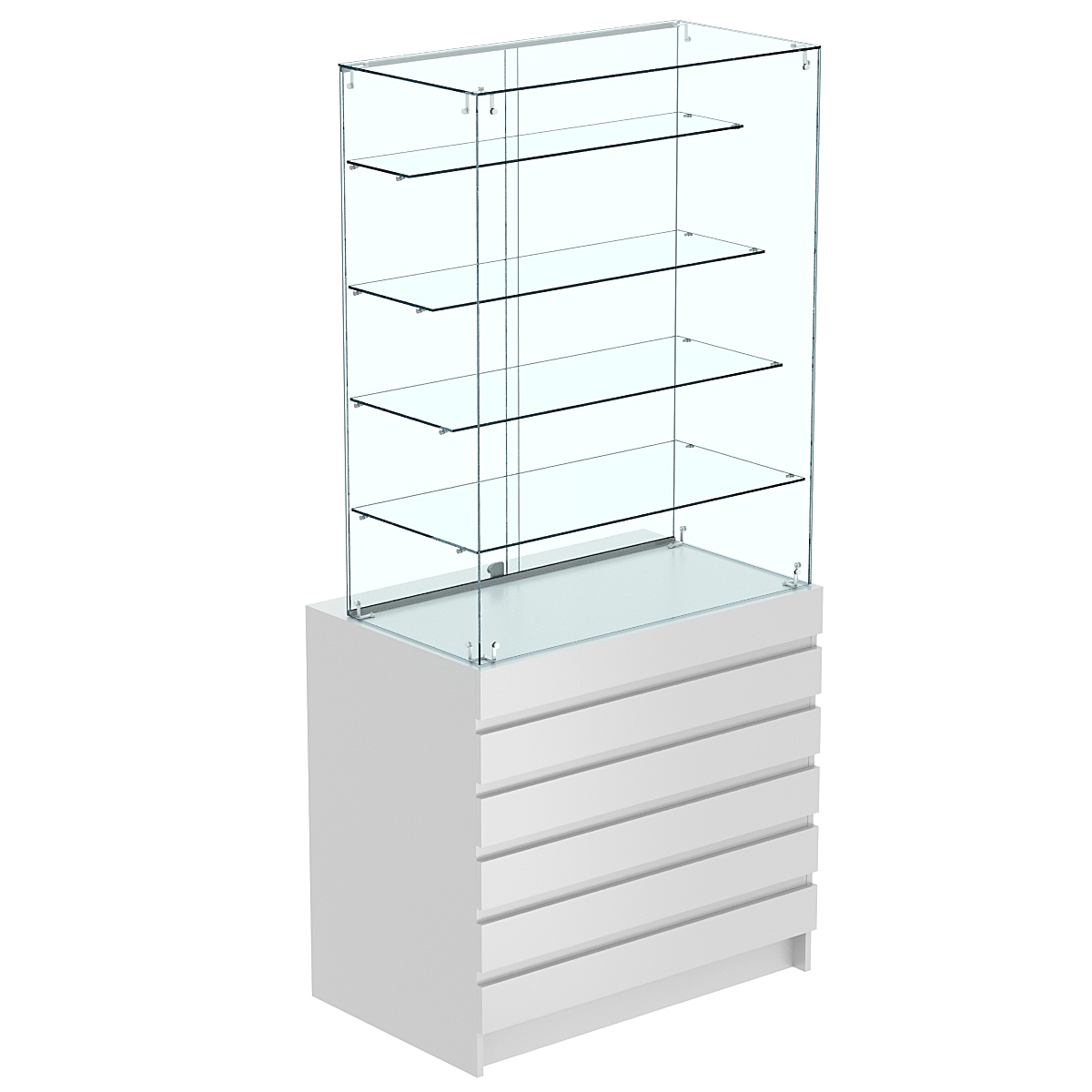 Торговый прилавок с высокой стеклянной витриной и фасадным декором №1Э-09 Серый