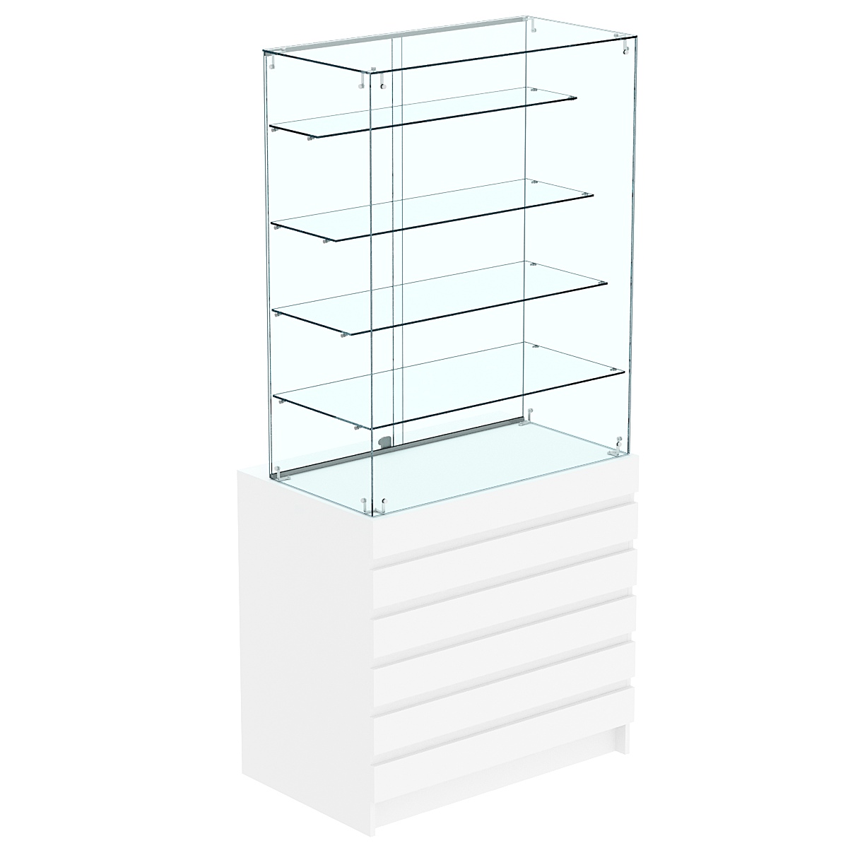 Торговый прилавок с высокой стеклянной витриной и фасадным декором №1Э-09 Белый