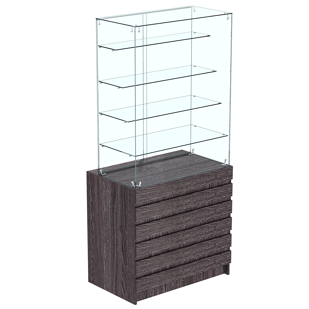 Торговый прилавок с высокой стеклянной витриной и фасадным декором №1Э-09 Ясень Анкор темный - U31105