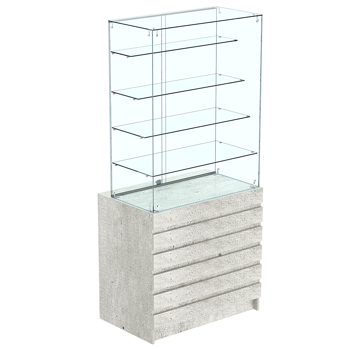 Торговый прилавок с высокой стеклянной витриной и фасадным декором №1Э-09 Метрополитан Грей