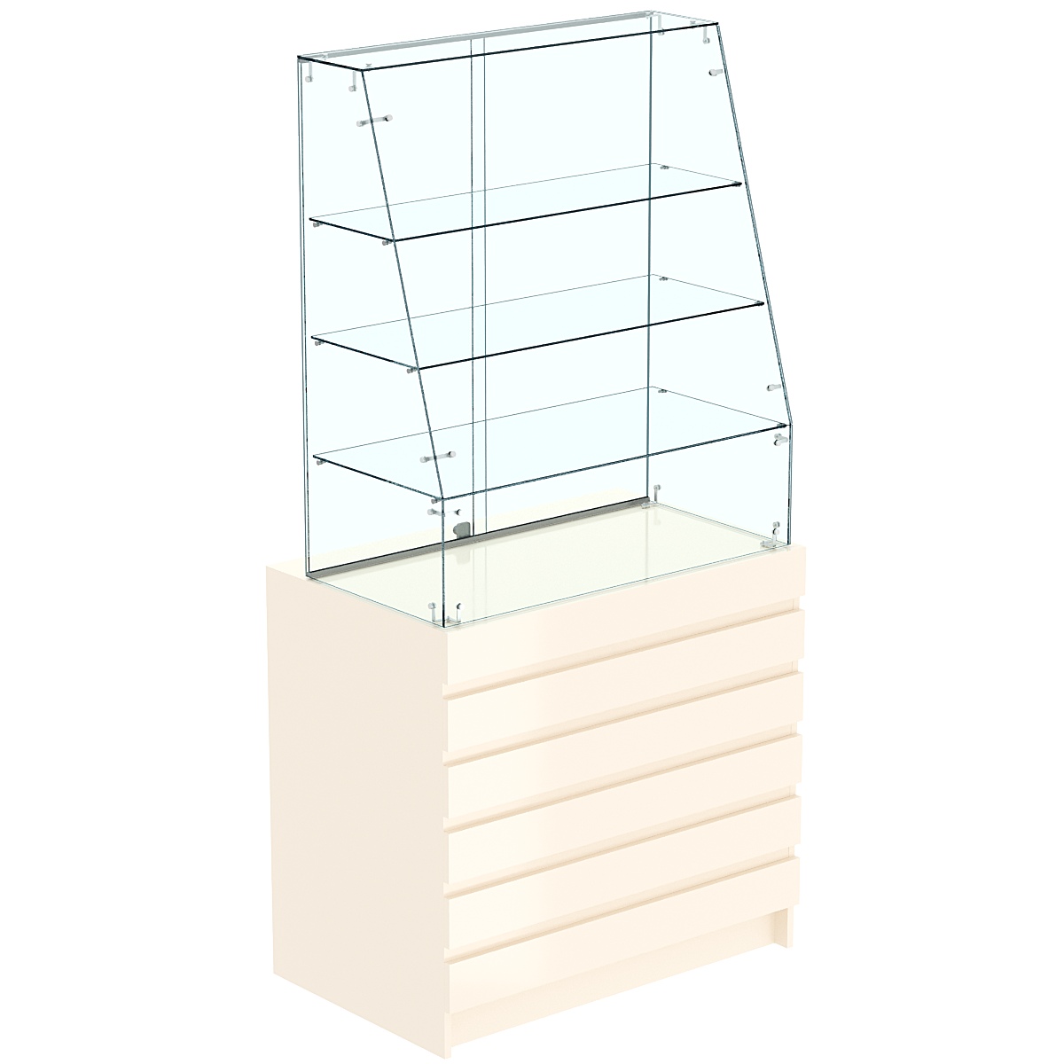 Торговый прилавок с наклонным фасадом и фасадными панелями №1Э-15 Крем Вайс