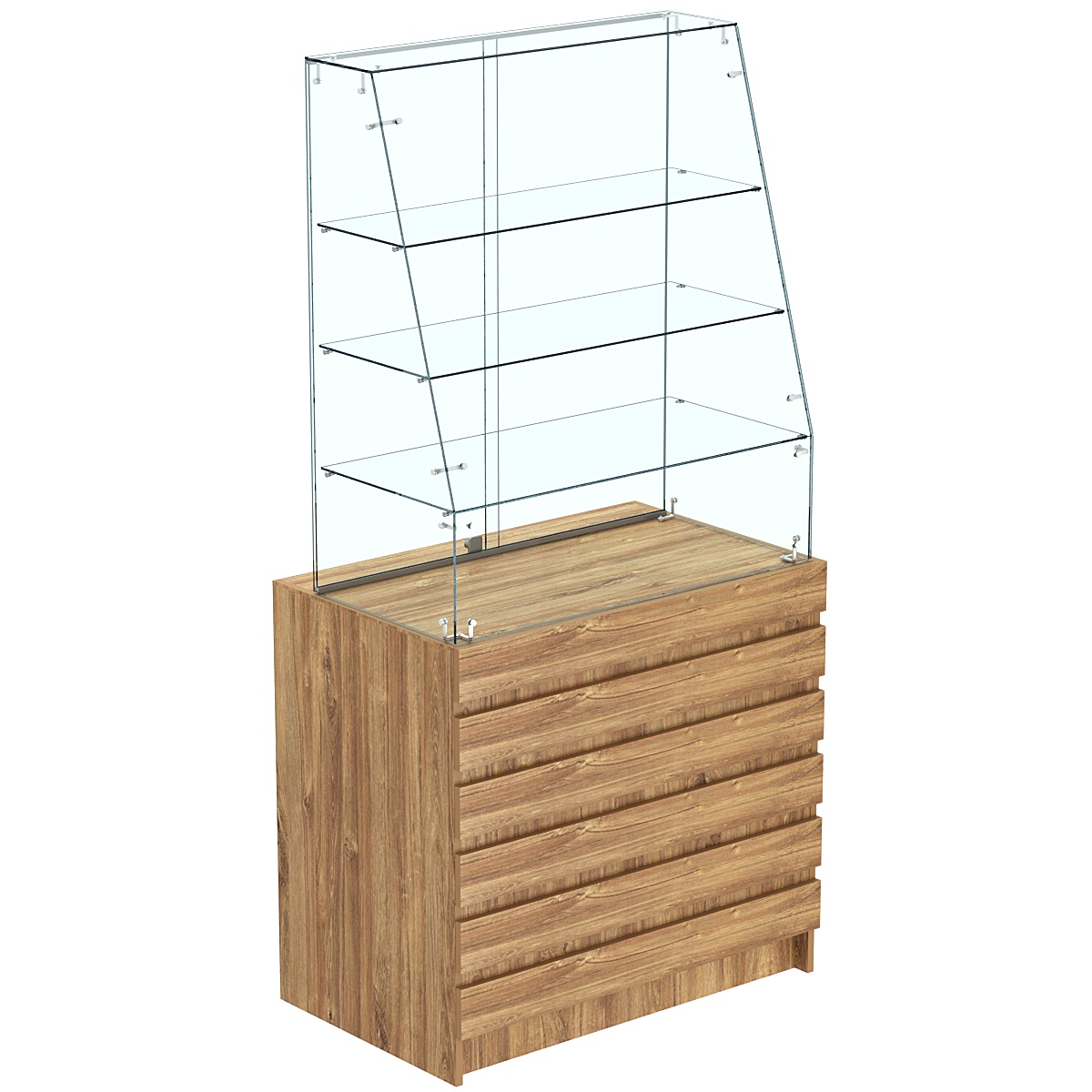 Торговый прилавок с наклонным фасадом и фасадными панелями №1Э-15 Дуб канзас коричневый Н1113 ST10