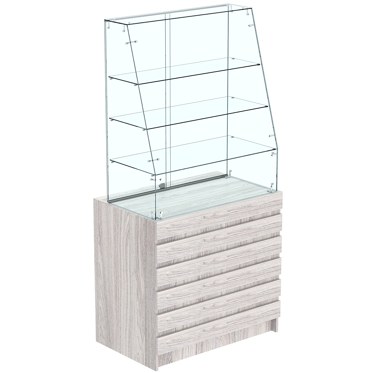 Торговый прилавок с наклонным фасадом и фасадными панелями №1Э-15 Ясень Анкор светлый - U31104