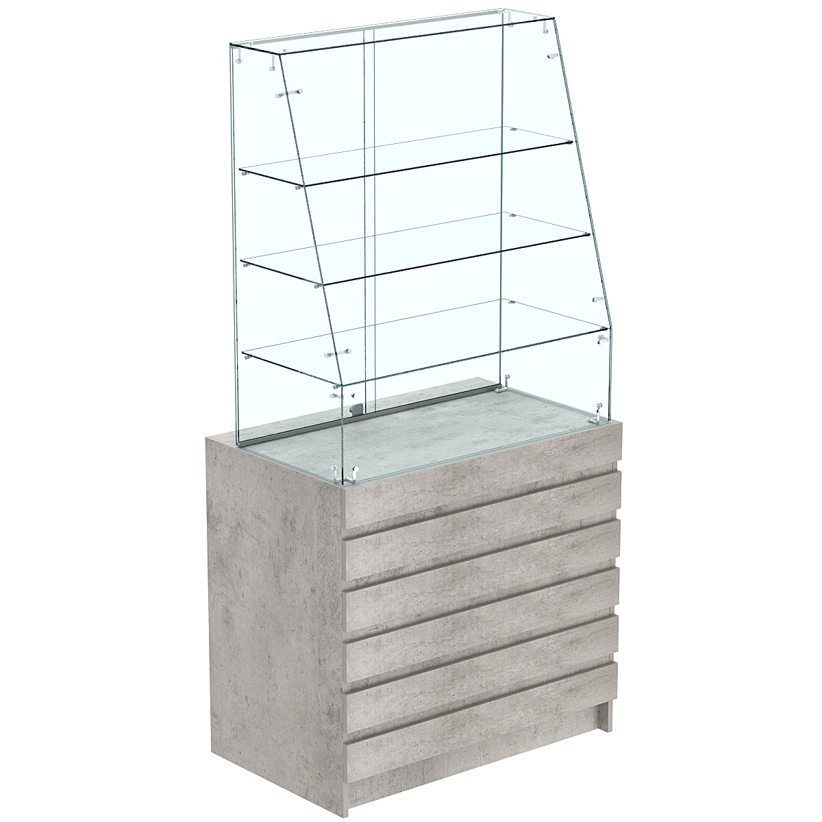 Торговый прилавок с наклонным фасадом и фасадными панелями №1Э-15 Бетон Чикаго светло-серый F186 ST9