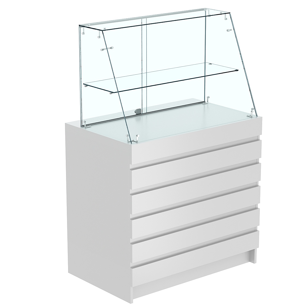 Торговый прилавок с фасадными панелями и стеклянной витриной закрытого доступа №1Э-39 Серый