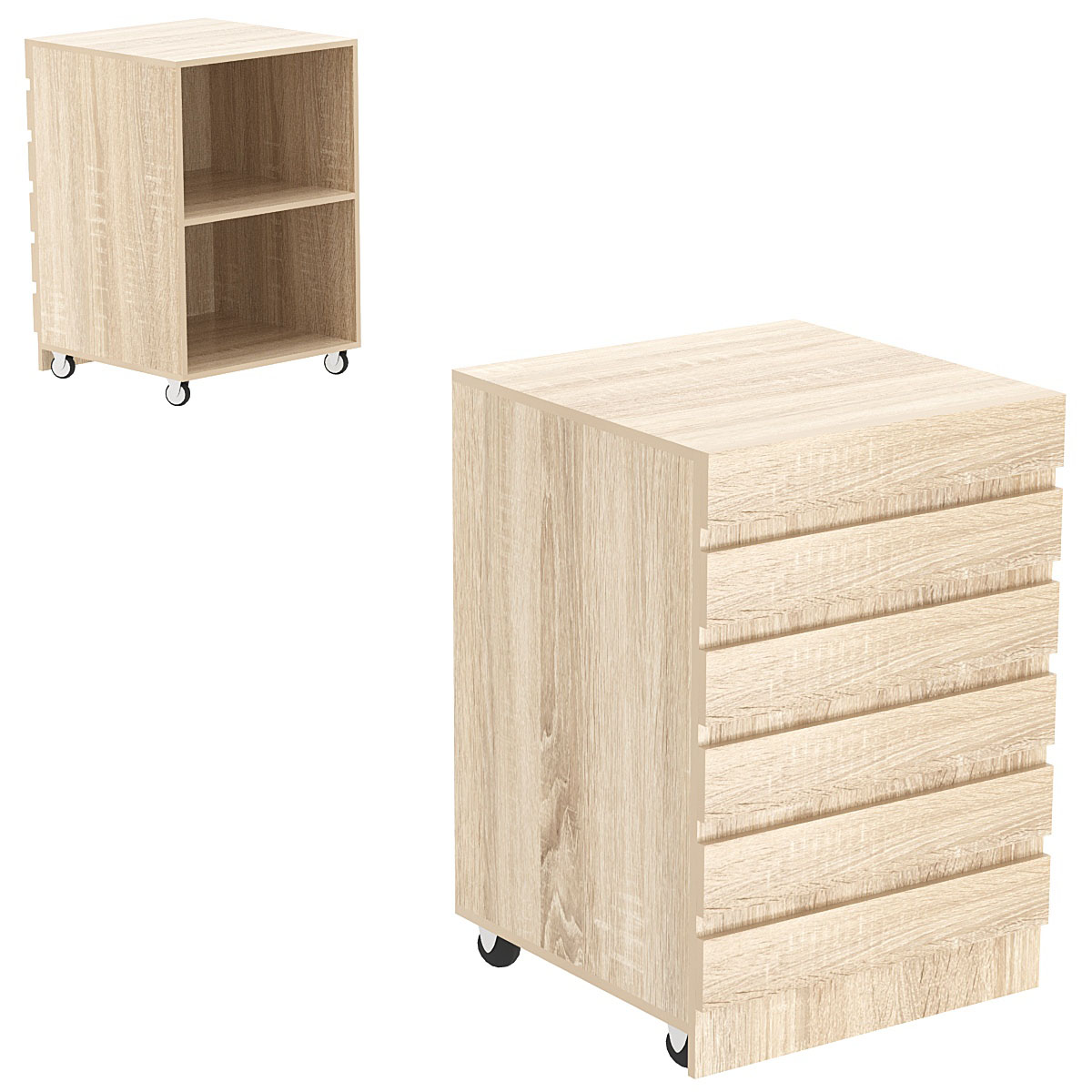 Торговый прилавок узкий на колесах с фасадными панелями №13Э Дуб сонома