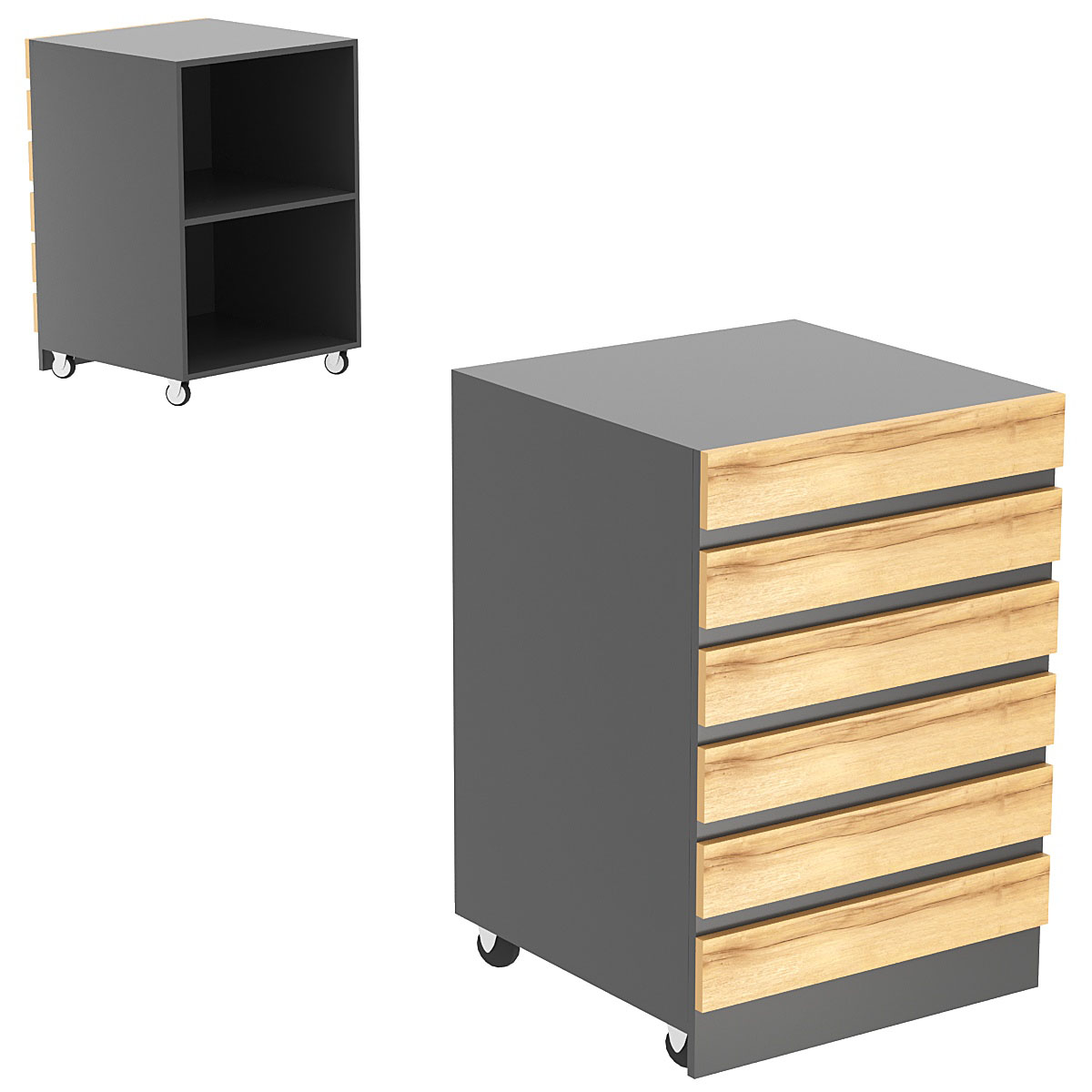 Торговый прилавок узкий на колесах с фасадными панелями №13Э Темно-серый и Дуб Золотистый