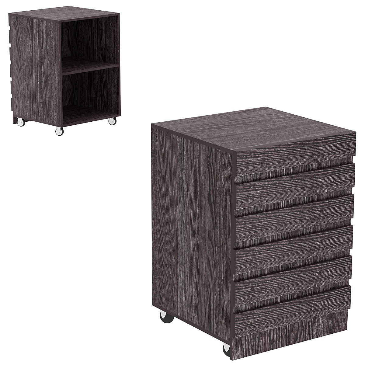 Торговый прилавок узкий на колесах с фасадными панелями №13Э Ясень Анкор темный - U31105