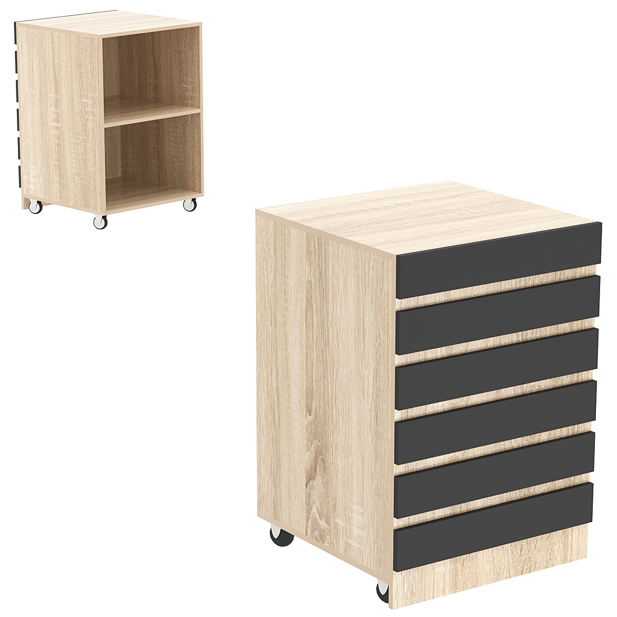 Торговый прилавок узкий на колесах с фасадными панелями №13Э Дуб Сонома + Черный