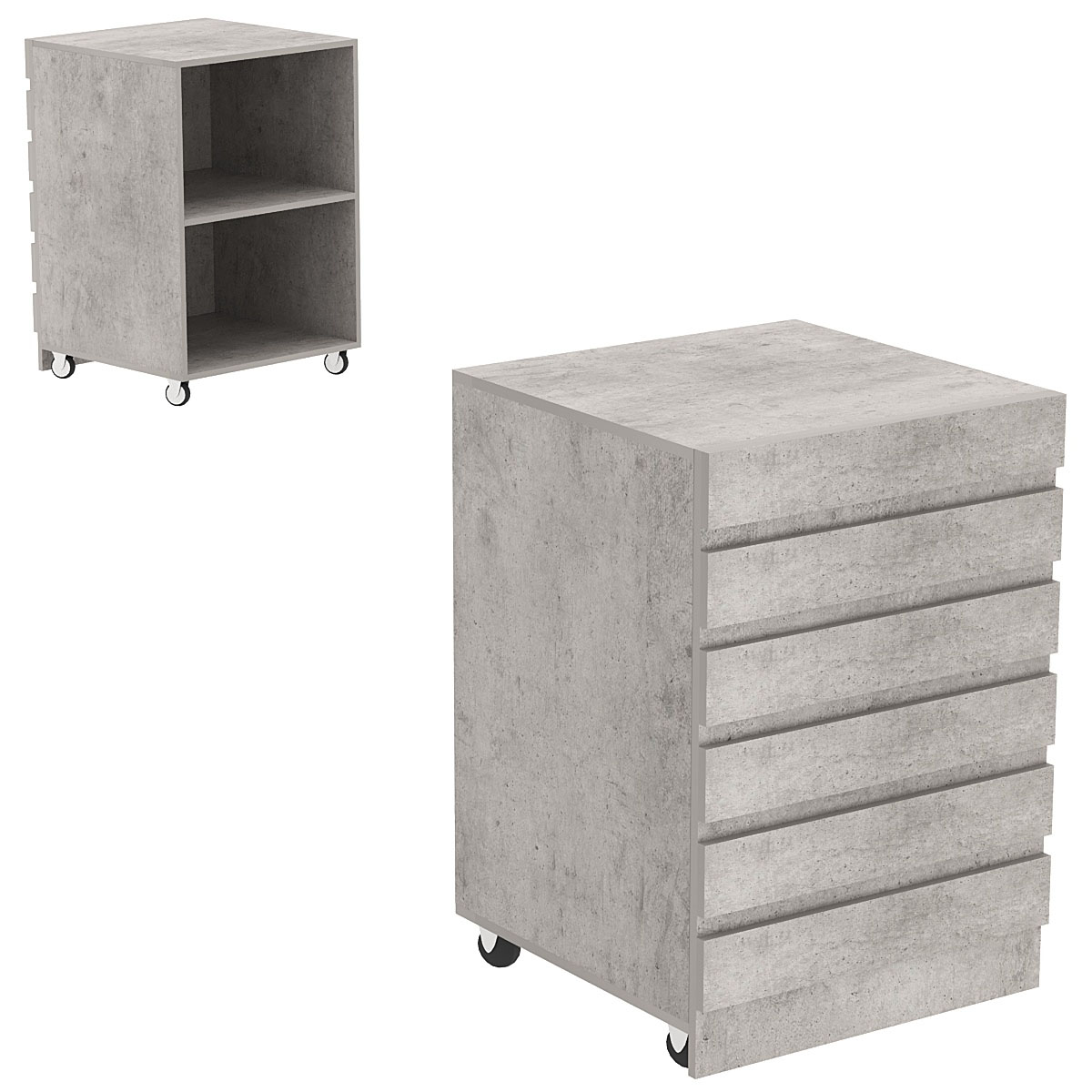 Торговый прилавок узкий на колесах с фасадными панелями №13Э Бетон Чикаго светло-серый F186 ST9